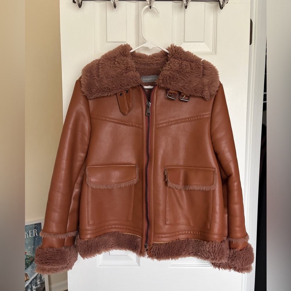 Bagatelle Brown Faux Leather Shearling Lined Jacket Small